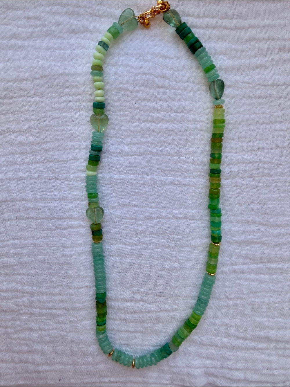 Anthropologie Green Amethyst Crystal Beaded Necklace w Fluorite & Gold Accents